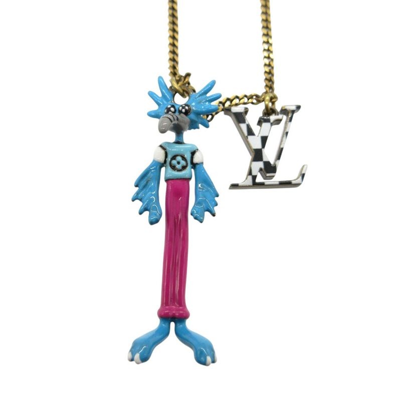 Louis Vuitton Animal's Zoom Kun Mp2928 Necklace Metal Enamel Gold Blue Pink