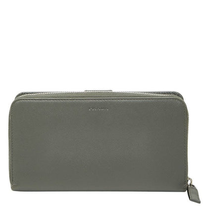 Prada Logo Zip Around Wallet Gray Saffiano Leather