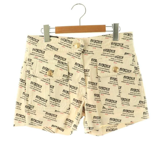 Gucci Logo Allover Shorts Zipper Fly 25 Ivory Black Red Pants