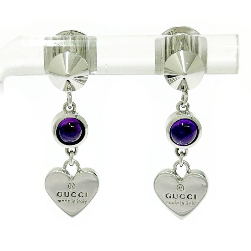 Gucci Silver Heart Amethyst Earrings 4.7 g 925 Engraved