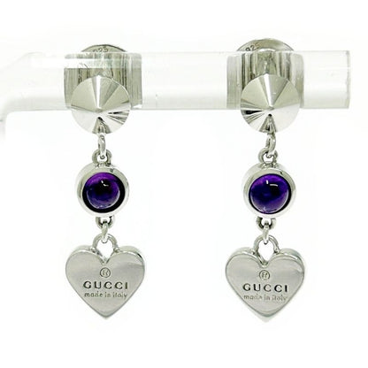 Gucci Silver Heart Amethyst Earrings 4.7 g 925 Engraved