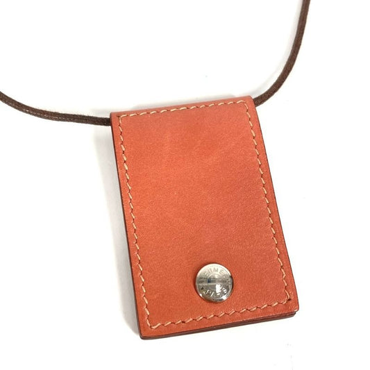 Hermes Necklace Photo Case Pendant Leather Pink