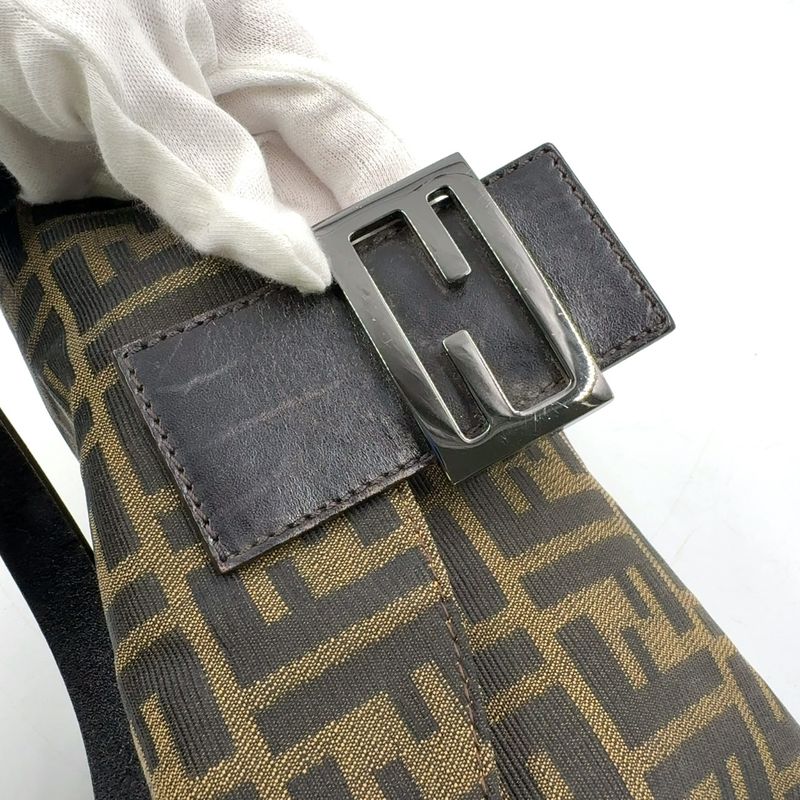 Fendi Mamma Bucket Zucchino Leather X Canvas Dark Brown X Beige Shoulder Bag