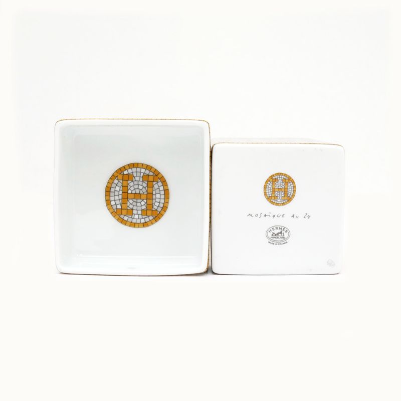Hermes Small Box Mosaic 24 Gold White Pottery Accessories Others
