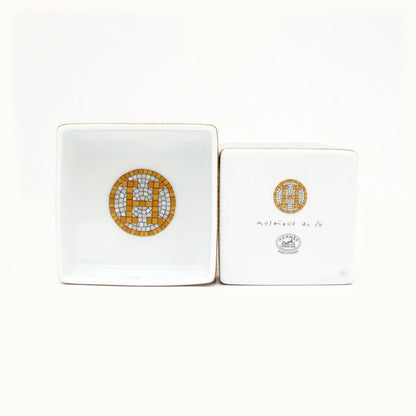 Hermes Small Box Mosaic 24 Gold White Pottery Accessories Others