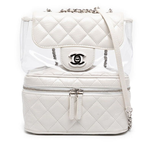 Chanel Matelasse Coco Mark Chain Shoulder Bag Handbag White Clear Leather Vinyl