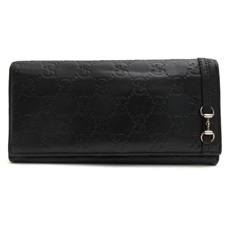 Gucci Long Wallet Women Leather Black GG Horsebit