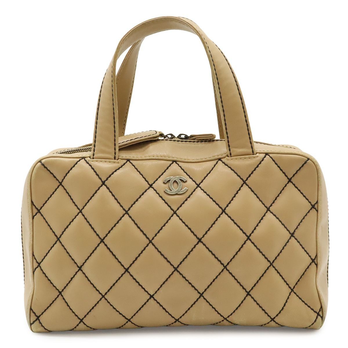 Chanel Wild Stitch Mini Boston Bag Leather Beige Gold Pouch Out of Stock