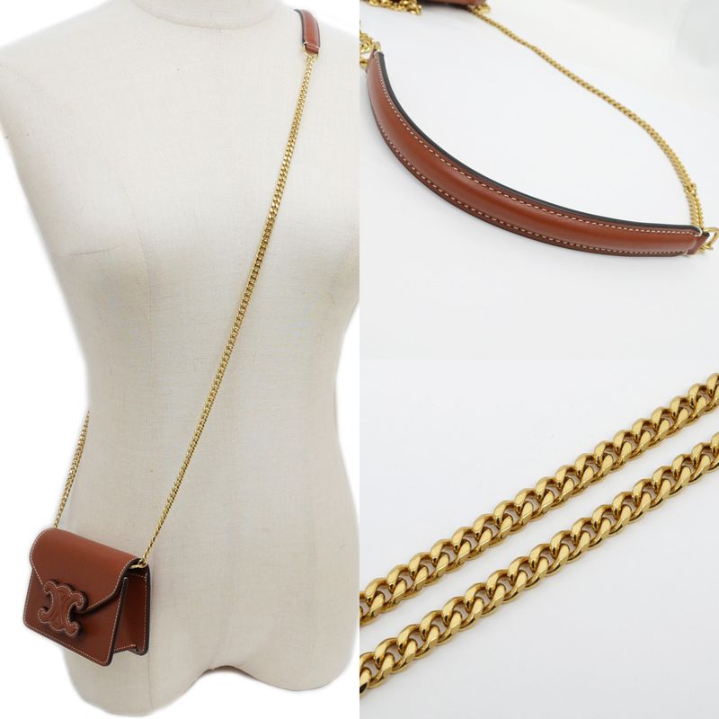 Celine Triomphe Card Holder With Chain - 10j743dpv.04lu Tan Brown