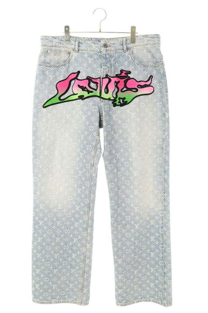 Louis Vuitton 22SS Rm221 UZD Hmd75w Graffiti Monogram Baggy Denim Pants Men 36