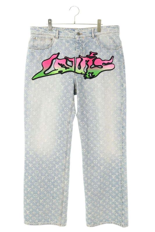 Louis Vuitton 22SS Rm221 UZD Hmd75w Graffiti Monogram Baggy Denim Pants Men 36