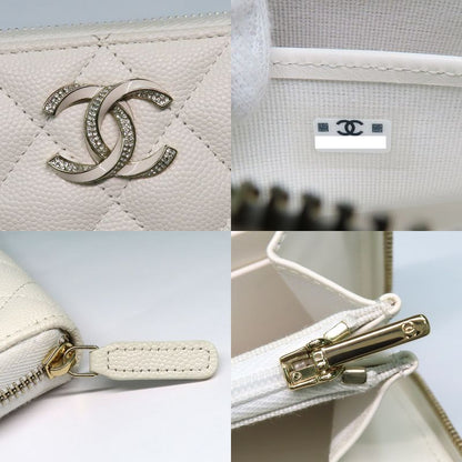 Chanel Long Zip Wallet Ap3337 Matelasse Caviar Skin White Gdhardware