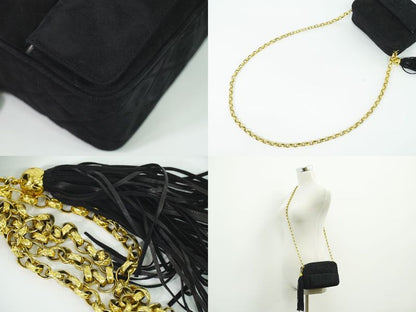 Authentic Chanel Coco Mark Matelasse Tassel Chain Shoulder Bag Pochette Nubuck