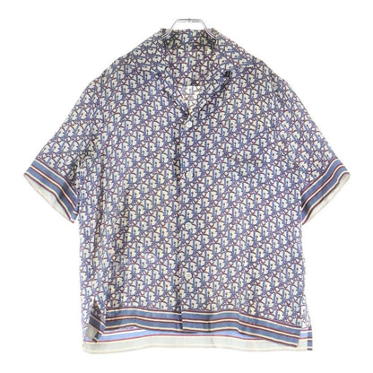 Dior Oak All Over Print Silk Short Sleeve Shirt Blue