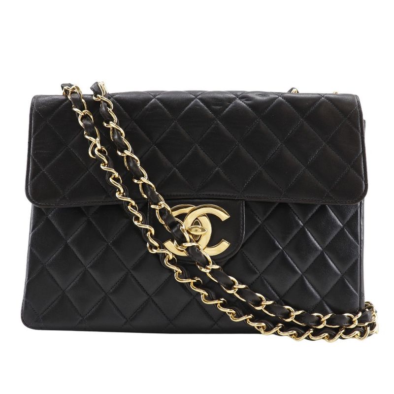Chanel Chain Shoulder Deka Matelasse 30 Double Chain A04412 Lambskin Black