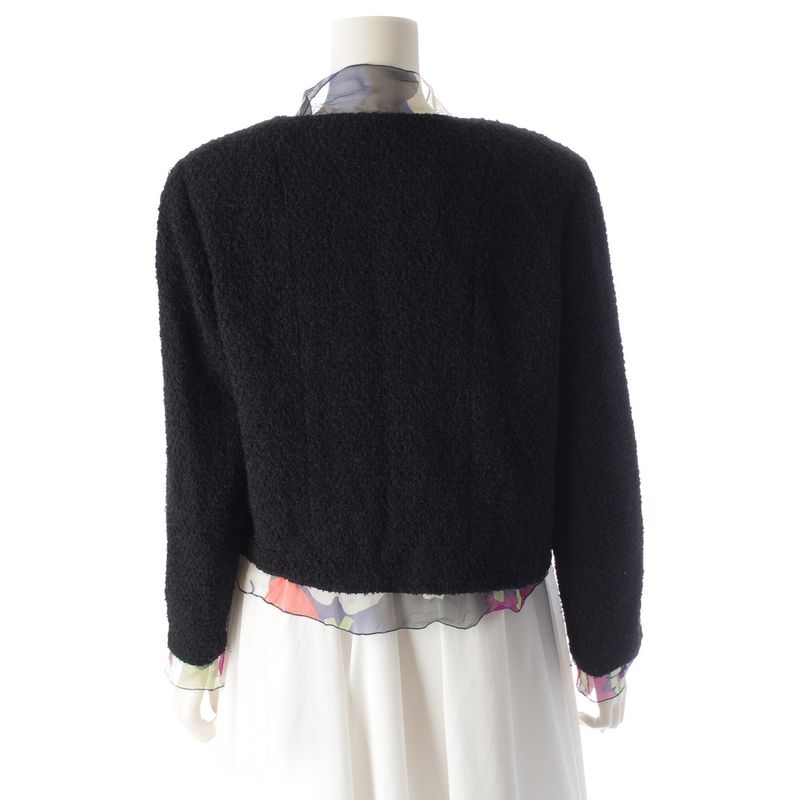 Chanel 00T Wool Blend Tweed Collarless Jacket Outerwear P15418 Black And