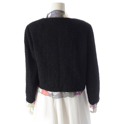 Chanel 00T Wool Blend Tweed Collarless Jacket Outerwear P15418 Black And