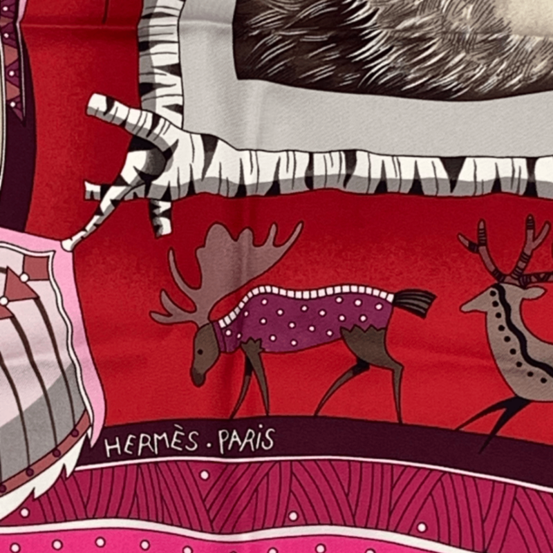 Hermes Carre 90 LA VIE DU Grand NORD Arctic Life Pink Scarf Silk
