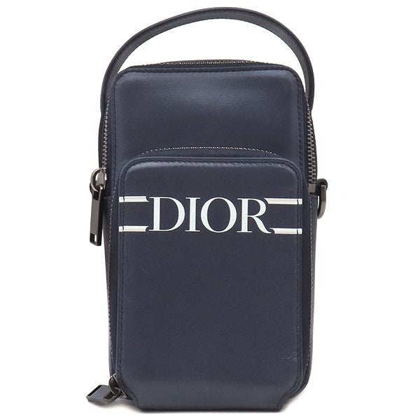 Christian Dior 2-Way Bag Micro Pouch Canvas Leather Navy Silver Hardware