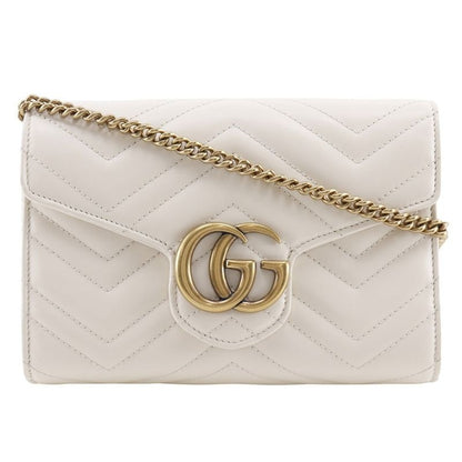 Gucci GG Marmont Chain Shoulder 2-Way Clutch Calf White