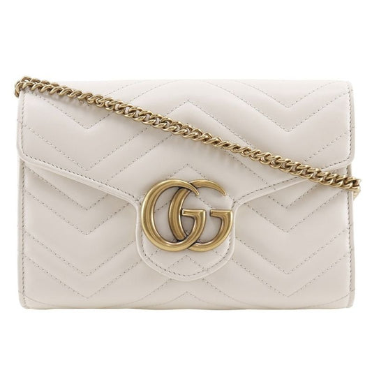 Gucci GG Marmont Chain Shoulder 2-Way Clutch Calf White