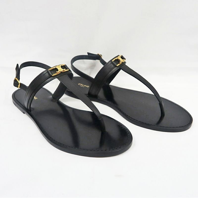 Celine Thong Sandals Black Leather Size 42 Shoes — view 2