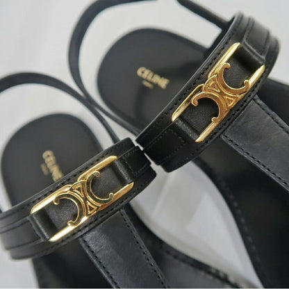 Celine Thong Sandals Black Leather Size 42 Shoes — view 8