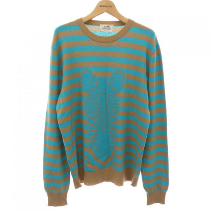 Hermes Knit Sweater Cashmere Beige Green Border