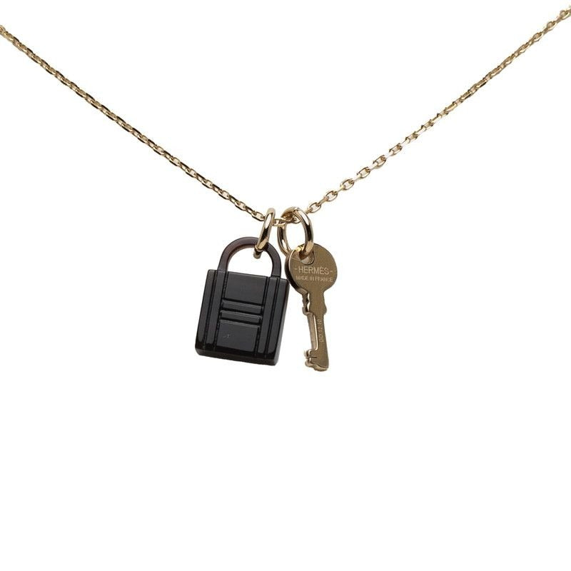Hermes Amulet Padlock PM Pendant Necklace Gold Brown Plated Buffalo Horn