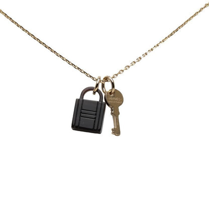 Hermes Amulet Padlock PM Pendant Necklace Gold Brown Plated Buffalo Horn