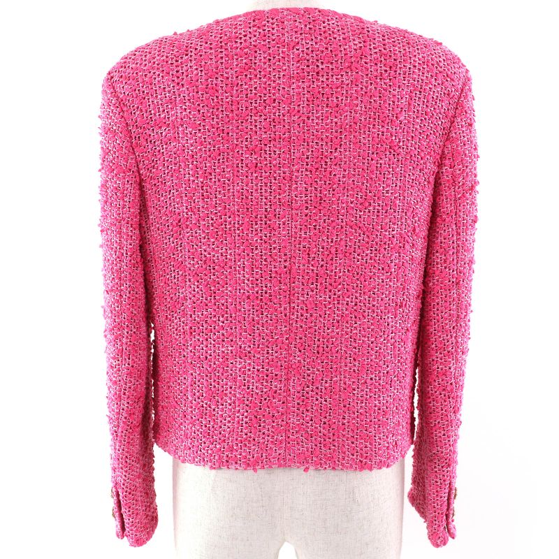 CHANEL P70041 Coco Mark Gold Button Cotton Tweed Collarless Jacket Pink 36 Made