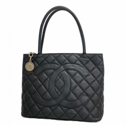 Chanel Tote Bag Revival Tote Caviar Skin Black Silver Hardware Women's