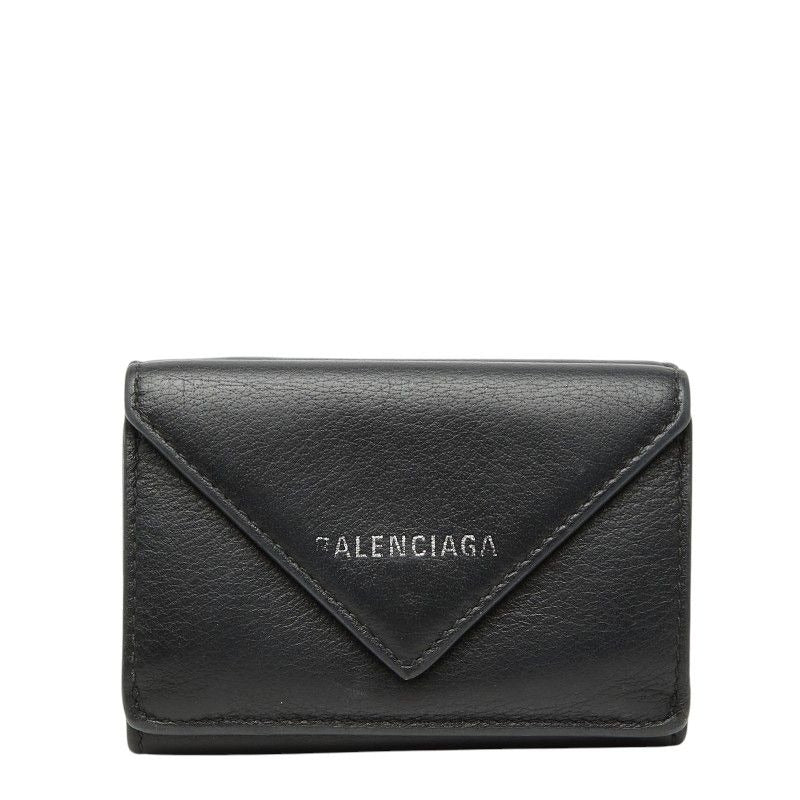 Balenciaga Paper Mini Wallet Trifold Compact Black Leather