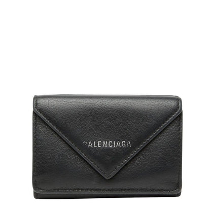 Balenciaga Paper Mini Wallet Trifold Compact Black Leather