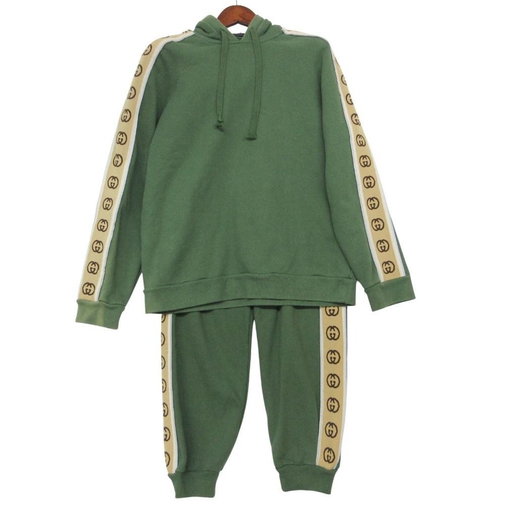 Gucci Set GG Logo Hooded Hoodie Jersey Sweatshirt Logo Track Pants Green