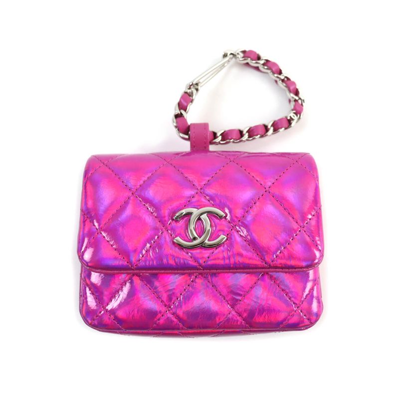 CHANEL Years Gift 2023 Coco Mark Hardware Attached Matelasse Enamel Pouch Neon