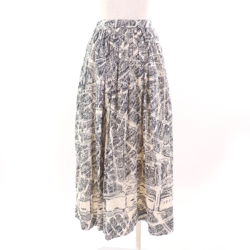 Christian DIOR 351j90a3294 100% Cotton Pleated Midi Plain Paris Skirt With