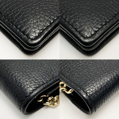 Gucci Soho 598211 Black Shoulder Bag Interlocking GG Women's Gold