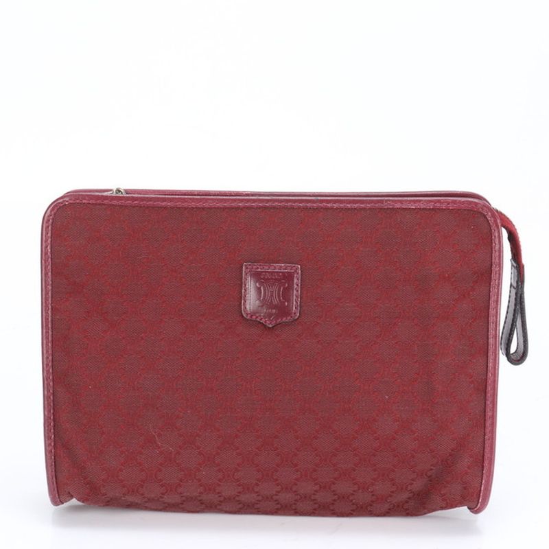 Celine Macadam Triomphe Leather Clutch Bag Hand Second Pouch Tote Women's RRE