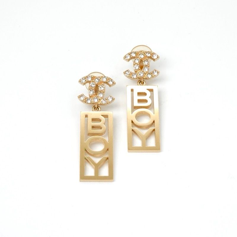 Chanel Earrings Earring Gold Coco Mark BOY Rhinestone