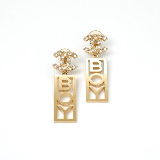 Chanel Earrings Earring Gold Coco Mark BOY Rhinestone