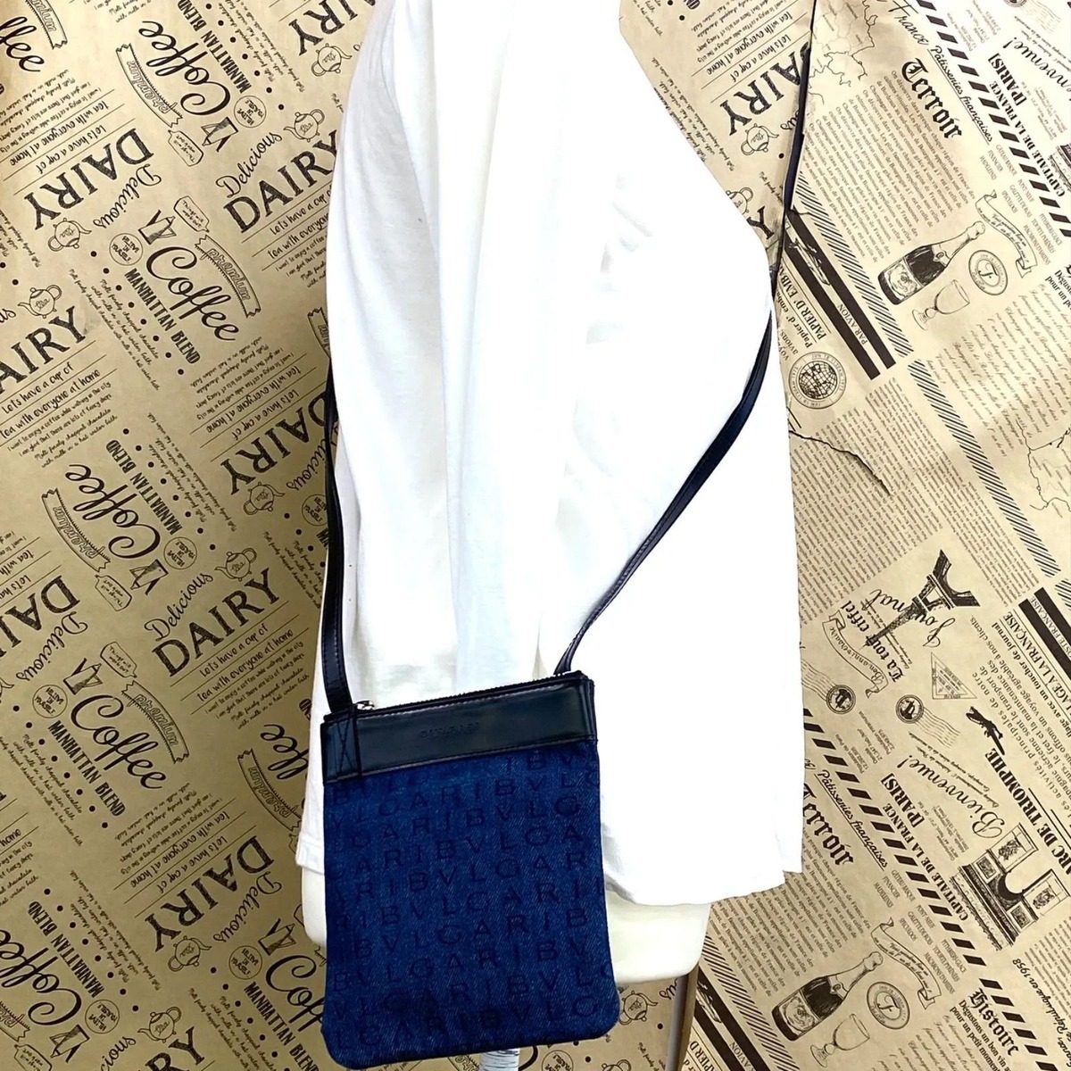 Bvlgari Bulgari Shoulder Bag Logo Mania Denim Blue Pochette Smartphone — view 2
