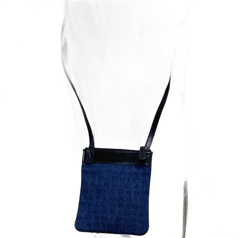Bvlgari Bulgari Shoulder Bag Logo Mania Denim Blue Pochette Smartphone