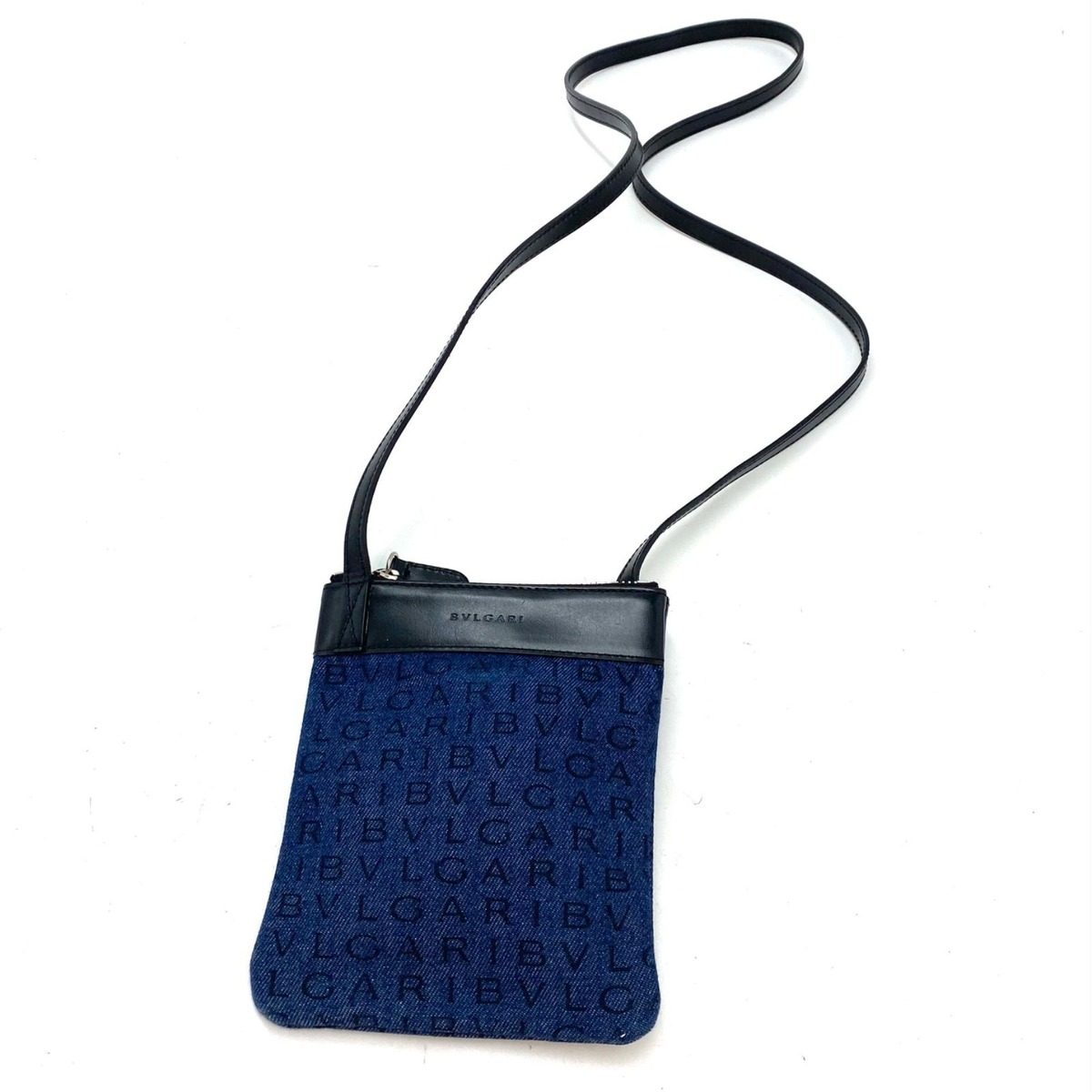 Bvlgari Bulgari Shoulder Bag Logo Mania Denim Blue Pochette Smartphone — view 9