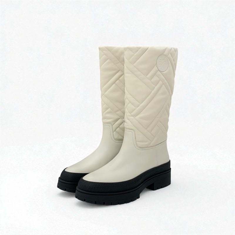 Hermes Fuji Boots Long Shoes Leather Ivory Exlibris Quilting