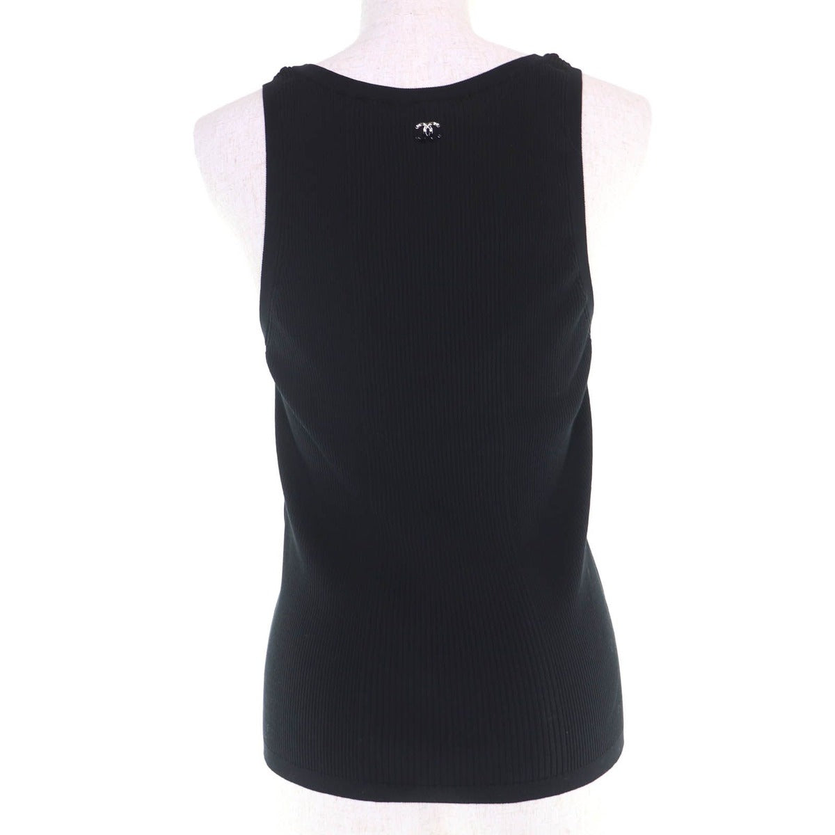 Chanel Cotton CC Logo Sleeveless Knit Top Black 42 Hat — view 3