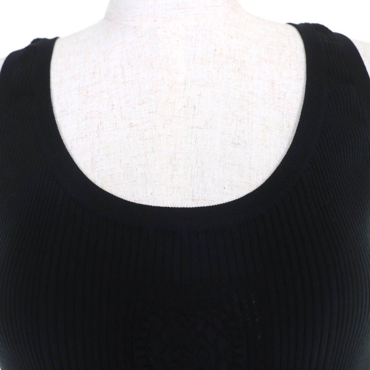 Chanel Cotton CC Logo Sleeveless Knit Top Black 42 Hat — view 4