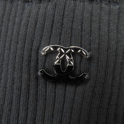 Chanel Cotton CC Logo Sleeveless Knit Top Black 42 Hat — view 6