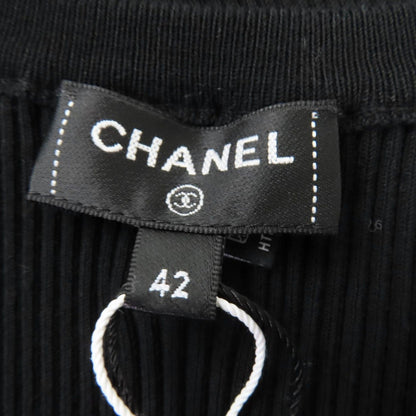 Chanel Cotton CC Logo Sleeveless Knit Top Black 42 Hat — view 7