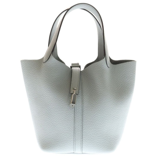 Hermes Picotin Lock PM Taurillon Clemence Blue Glacier Silver Handbag Gray
